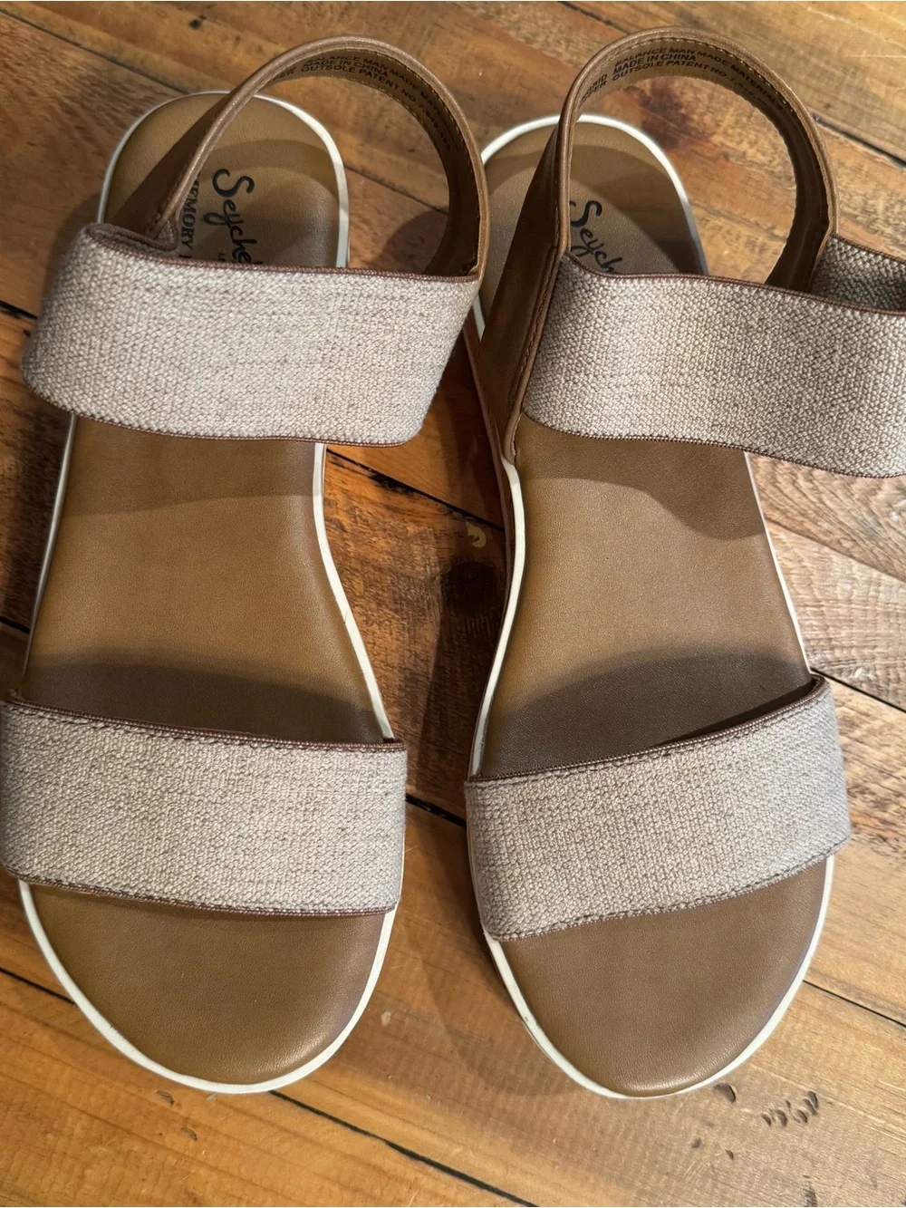 Seychelles Beige Fabric and Brown Platform Sandals